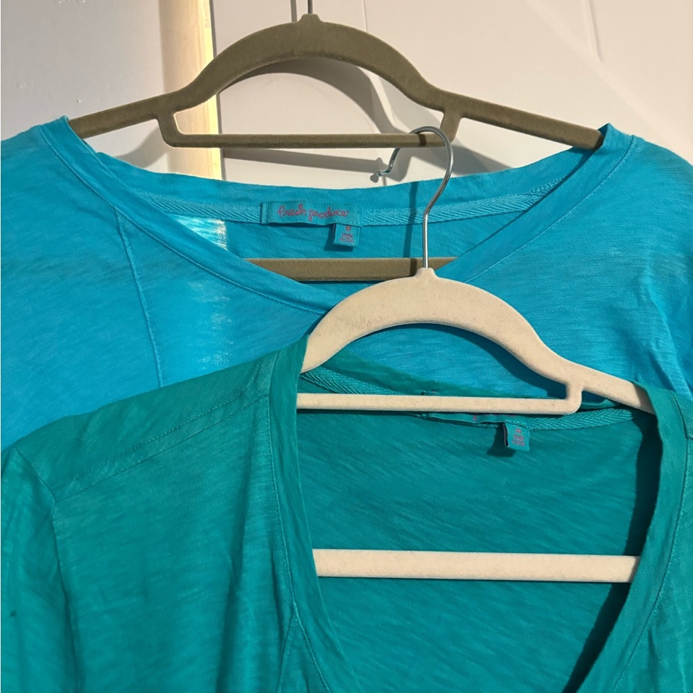 Teal and Blue V-Neck Tops